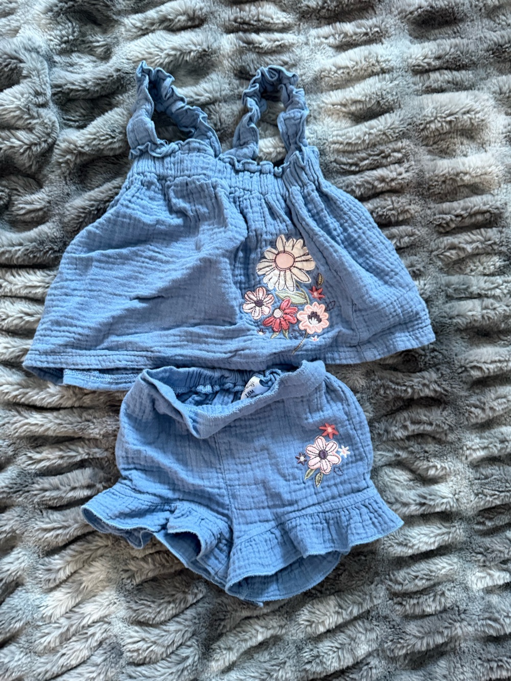 Baby Essentials Blue Floral Two-Piece Ruffle Set
